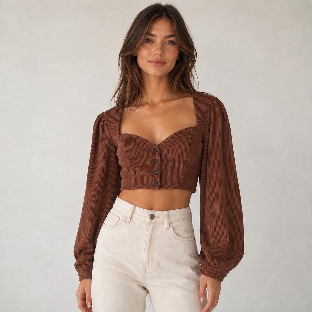 Tularosa Rylan Corduroy Crop Top Boho Cottagecore Cappuccino Brown Western XS